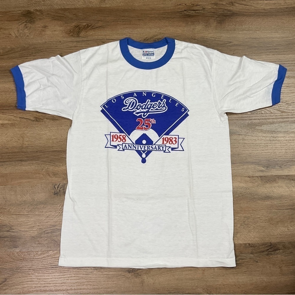 VTG Shirt Size M Los Angeles Dodgers T-Shirt Ringer Blue White RARE 25th LA 80s